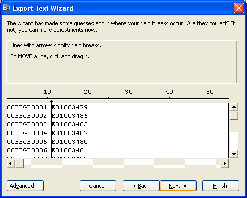 Check the breakline between fields in a fixed width text file in Access